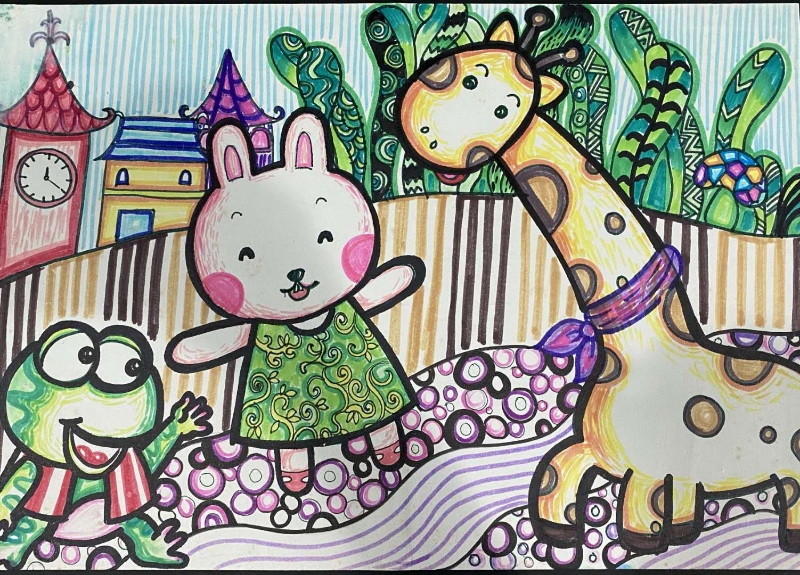 杭州市文澜幼儿园杨若菡 水彩笔画《一起玩》