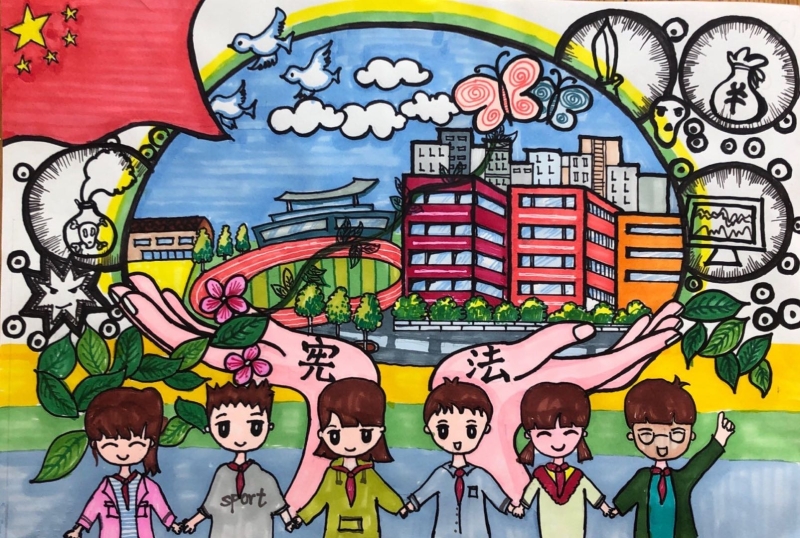 杭州市星澜小学开展了 "宪法在我身边"主题艺术展评活动,现将优秀作品