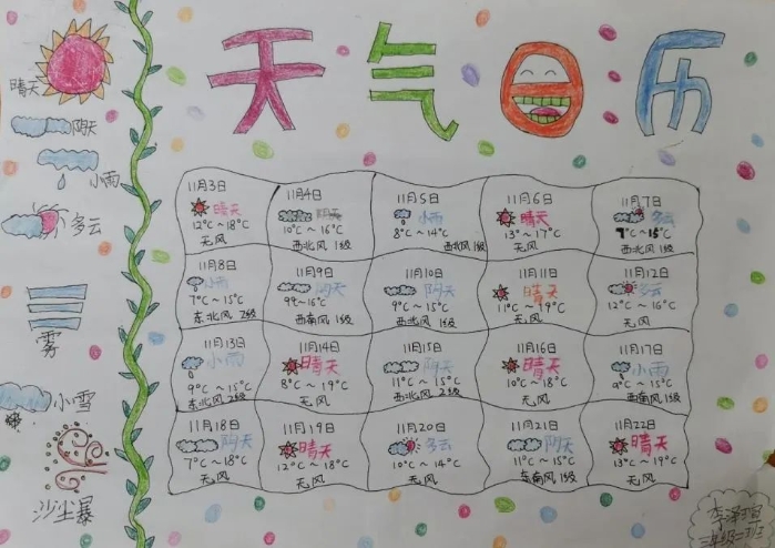 三年级孩子制作的《天气日历》